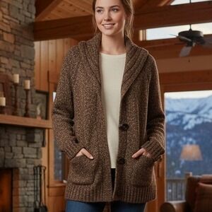 Style&Co $79 1X Brown Gold Heather Shawl Collar One Button Wool Blend‎ Cardigan